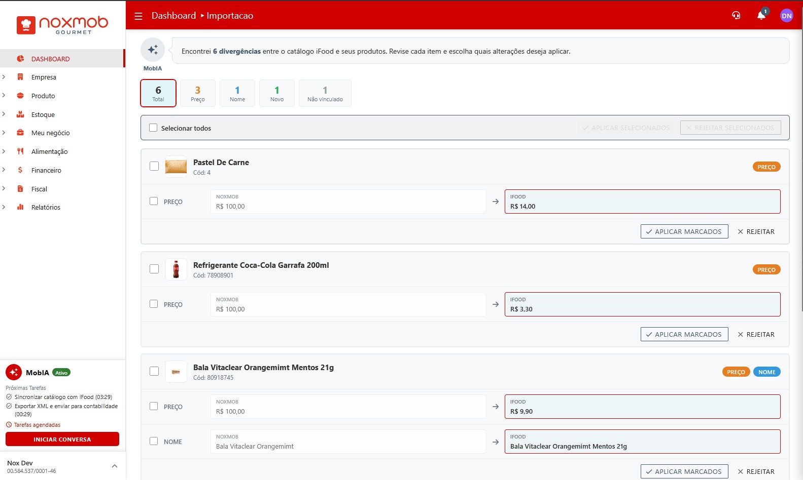 Tela de confirmação de sincronia iFood