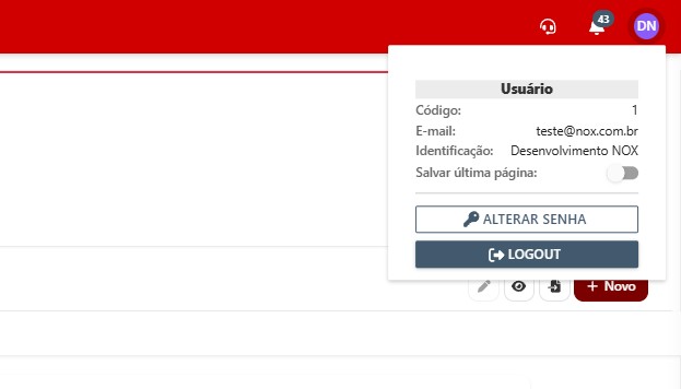 Alteração da própria senha pelo menu do usuário